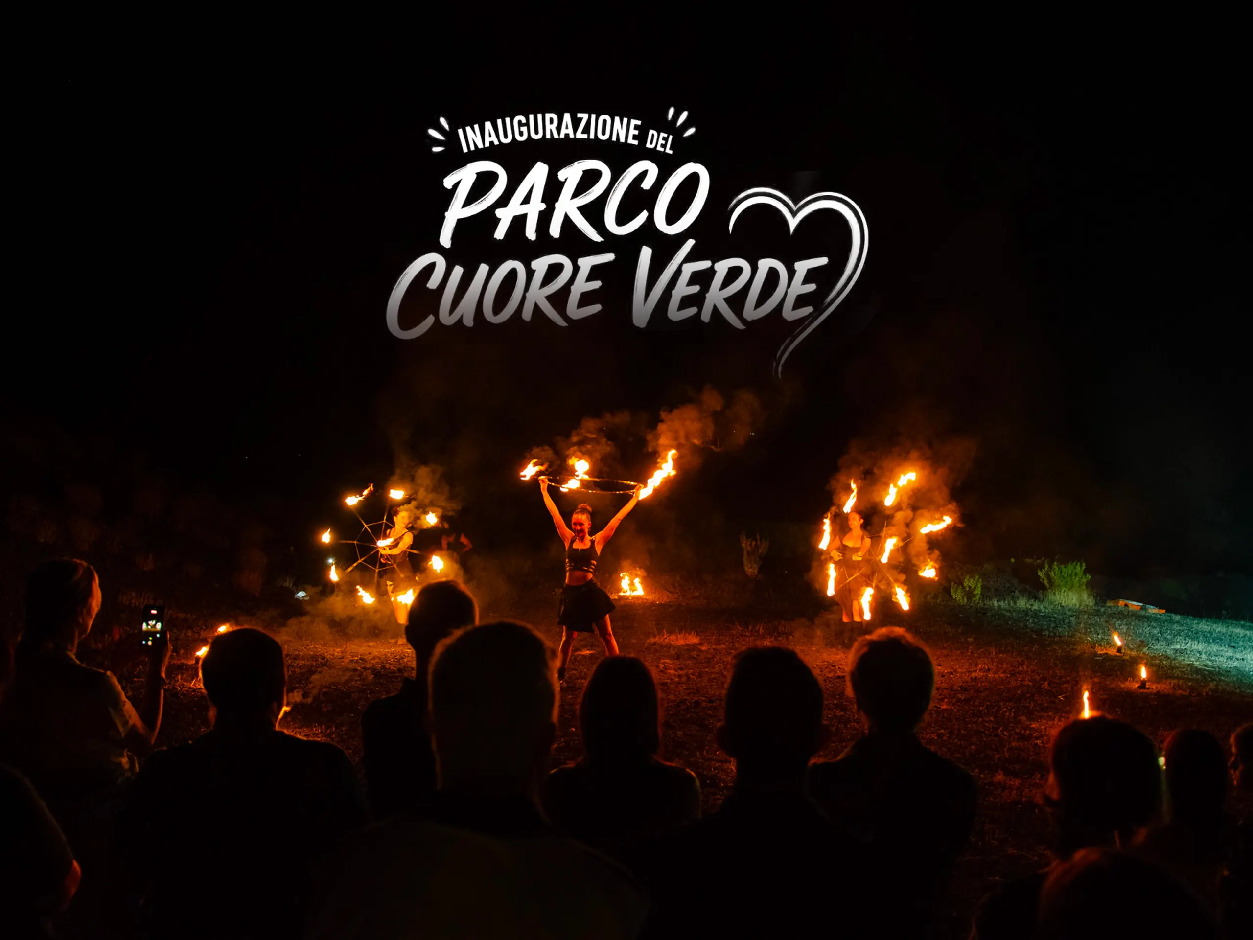 team Artharex durante lo spettacolo di fuoco per linaugurazione del parco cuore verde ad arcole